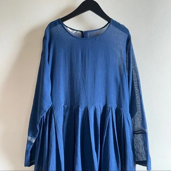 Inijiri blue cotton midi dress size 42 hand loomed indigo size fits S M L - Picture 7 of 15